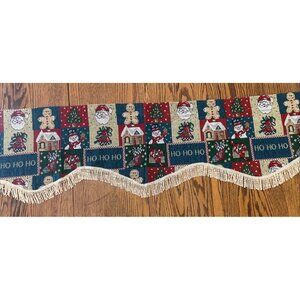Christmas Tapestry Curtain Valance Christmas Santa Gingerbread Snow Gold Fringe